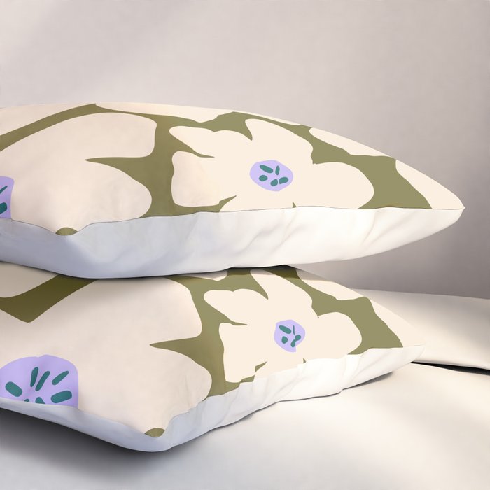 Retro Daisy - cream, purple and dark olive  Pillow Sham Gallery Image 3