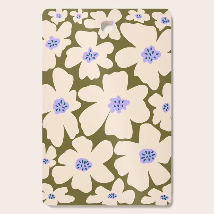 Retro Daisy - cream, purple and dark olive  Cutting Board Gallery Image 1