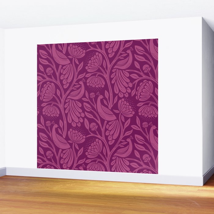 Peacock Dreams - berry Wall Mural Gallery Image 2