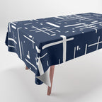 Mid-Century Modern Kinetikos Pattern in Nautical Navy Blue and White Tablecloth Gallery Image 1