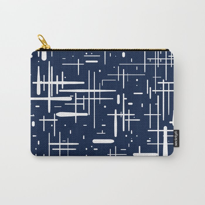 Mid-Century Modern Kinetikos Pattern in Nautical Navy Blue and White Carry All Pouch Gallery Image 1