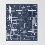 Mid-Century Modern Kinetikos Pattern in Nautical Navy Blue and White Throw Blanket Gallery Image 2