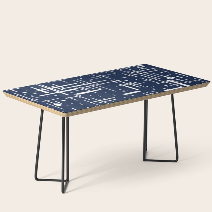 Mid-Century Modern Kinetikos Pattern in Nautical Navy Blue and White Coffee Table Gallery Image 1