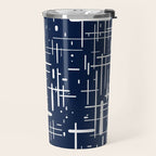 Mid-Century Modern Kinetikos Pattern in Nautical Navy Blue and White Travel Mug Gallery Image 2