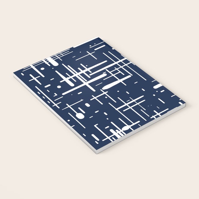 Mid-Century Modern Kinetikos Pattern in Nautical Navy Blue and White Notebook Gallery Image 3