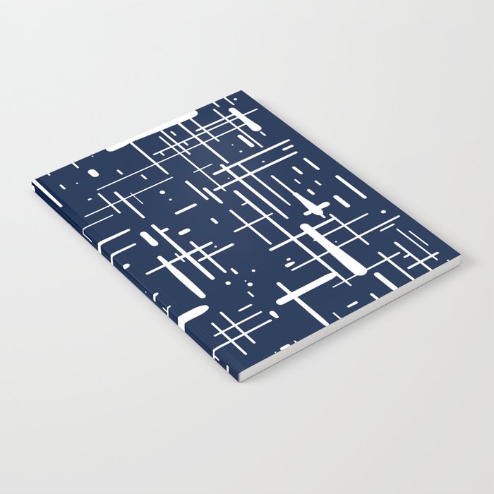 Mid-Century Modern Kinetikos Pattern in Nautical Navy Blue and White Notebook Gallery Image 2