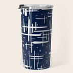 Mid-Century Modern Kinetikos Pattern in Nautical Navy Blue and White Travel Mug Gallery Image 3