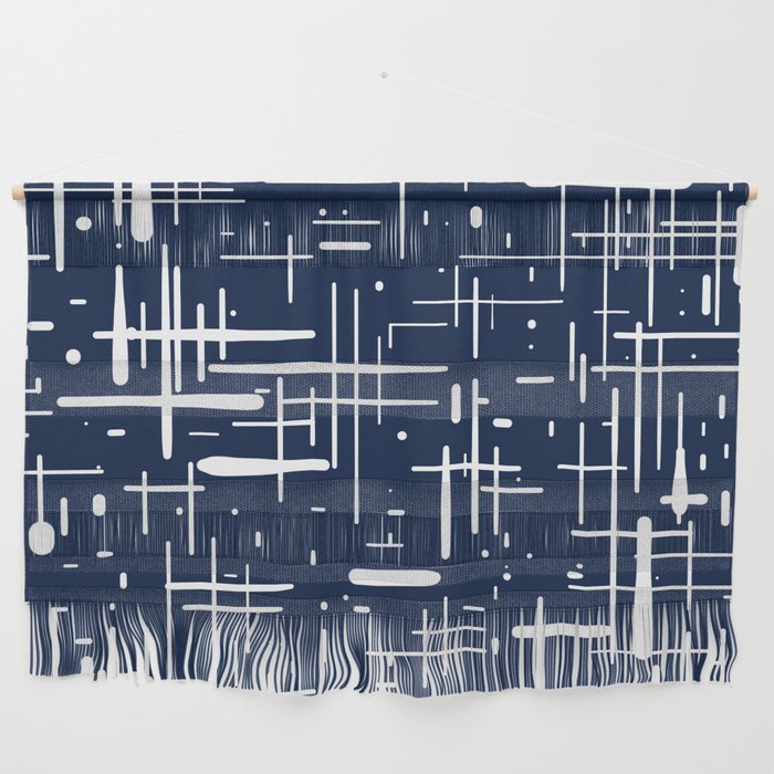 Mid-Century Modern Kinetikos Pattern in Nautical Navy Blue and White Wall Hanging Gallery Image 1