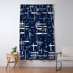 Mid-Century Modern Kinetikos Pattern in Nautical Navy Blue and White Window Curtain Gallery Image 5