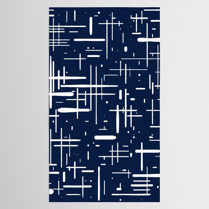 Mid-Century Modern Kinetikos Pattern in Nautical Navy Blue and White Tablecloth Gallery Image 2