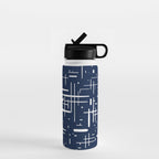 Mid-Century Modern Kinetikos Pattern in Nautical Navy Blue and White Water Bottle Gallery Image 1