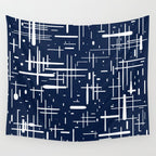 Mid-Century Modern Kinetikos Pattern in Nautical Navy Blue and White Wall Tapestry Gallery Image 4