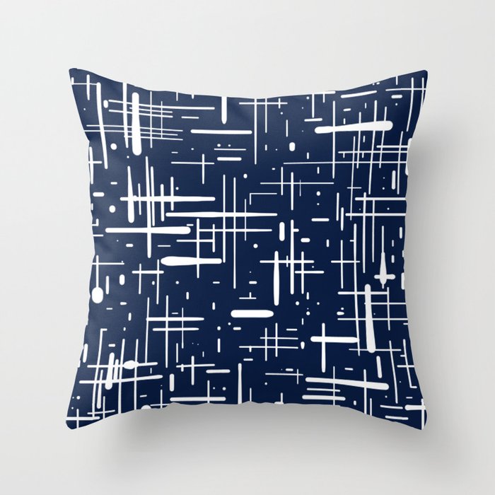 Mid-Century Modern Kinetikos Pattern in Nautical Navy Blue and White Throw Pillow Gallery Image 1