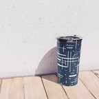 Mid-Century Modern Kinetikos Pattern in Nautical Navy Blue and White Travel Mug Gallery Image 4