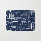 Mid-Century Modern Kinetikos Pattern in Nautical Navy Blue and White Bath Mat Gallery Image 1