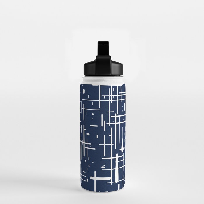 Mid-Century Modern Kinetikos Pattern in Nautical Navy Blue and White Water Bottle Gallery Image 2