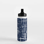 Mid-Century Modern Kinetikos Pattern in Nautical Navy Blue and White Water Bottle Gallery Image 2