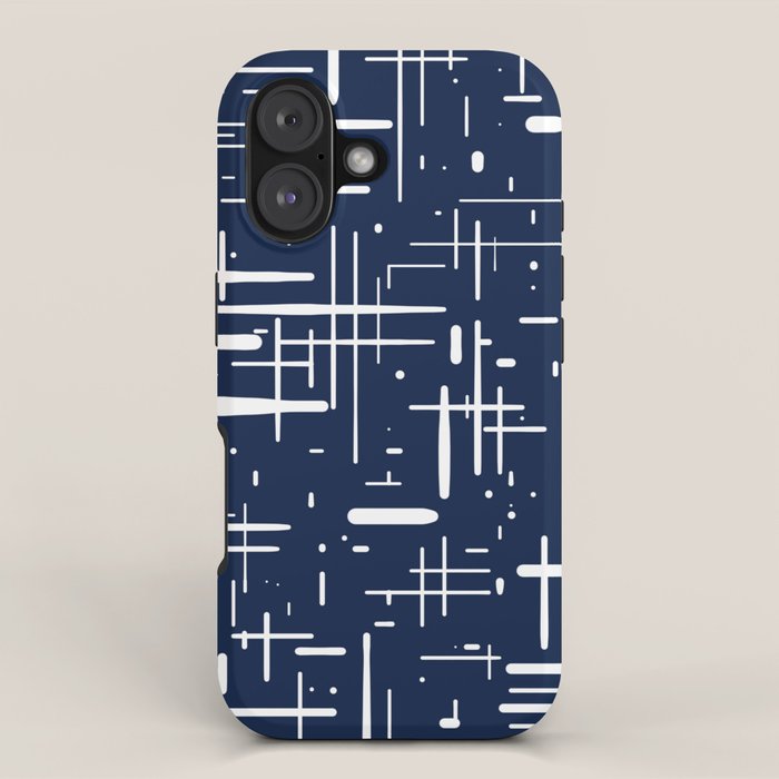Mid-Century Modern Kinetikos Pattern in Nautical Navy Blue and White iPhone Case Gallery Image 1
