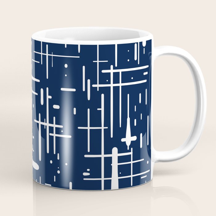 Mid-Century Modern Kinetikos Pattern in Nautical Navy Blue and White Coffee Mug Gallery Image 1