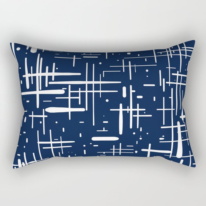 Mid-Century Modern Kinetikos Pattern in Nautical Navy Blue and White Rectangular Pillow Gallery Image 1
