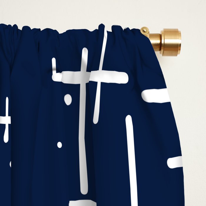 Mid-Century Modern Kinetikos Pattern in Nautical Navy Blue and White Window Curtain Gallery Image 2