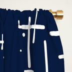 Mid-Century Modern Kinetikos Pattern in Nautical Navy Blue and White Window Curtain Gallery Image 2
