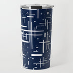 Mid-Century Modern Kinetikos Pattern in Nautical Navy Blue and White Travel Mug Gallery Image 1
