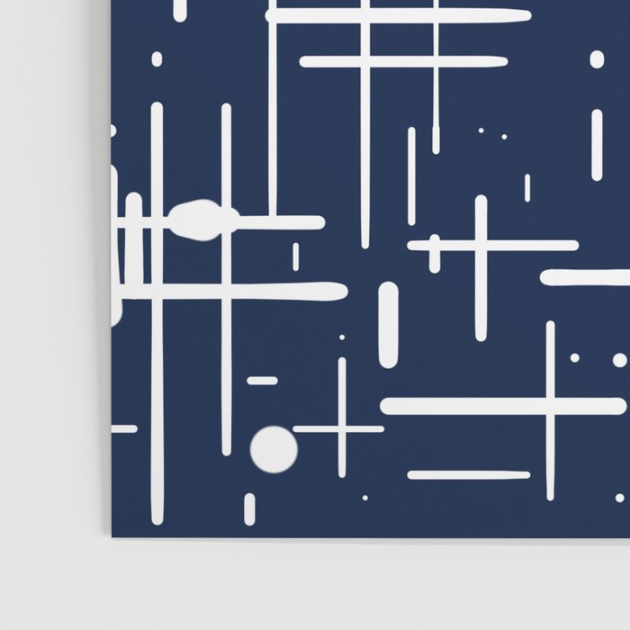 Mid-Century Modern Kinetikos Pattern in Nautical Navy Blue and White Poster Gallery Image 3