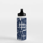 Mid-Century Modern Kinetikos Pattern in Nautical Navy Blue and White Water Bottle Gallery Image 3