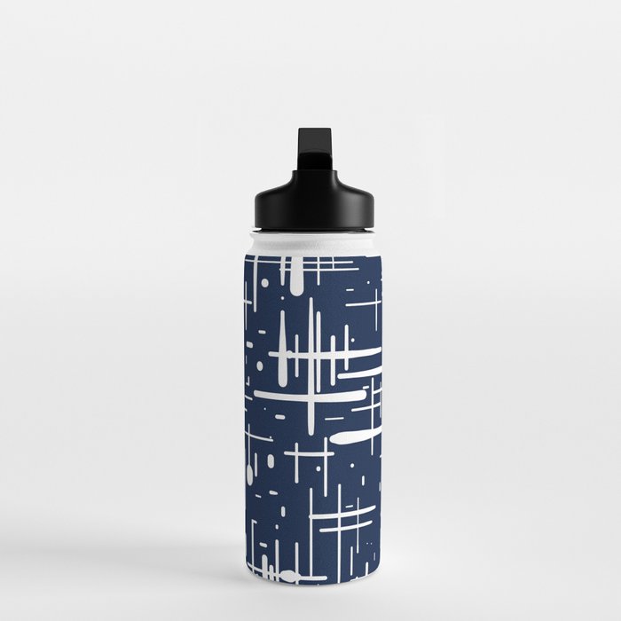 Mid-Century Modern Kinetikos Pattern in Nautical Navy Blue and White Water Bottle Gallery Image 3