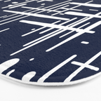 Mid-Century Modern Kinetikos Pattern in Nautical Navy Blue and White Bath Mat Gallery Image 3