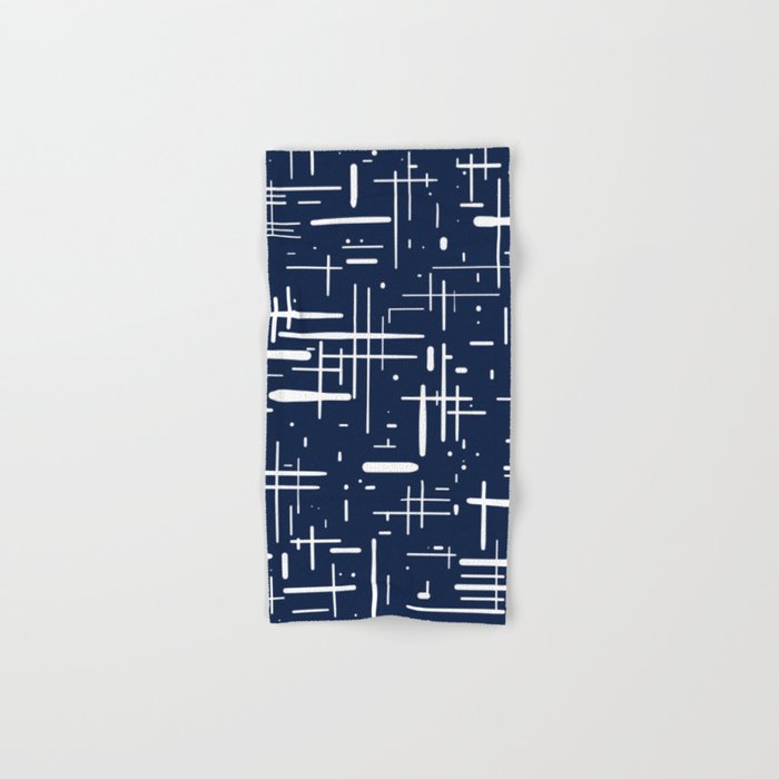 Mid-Century Modern Kinetikos Pattern in Nautical Navy Blue and White Bath Towel Gallery Image 1