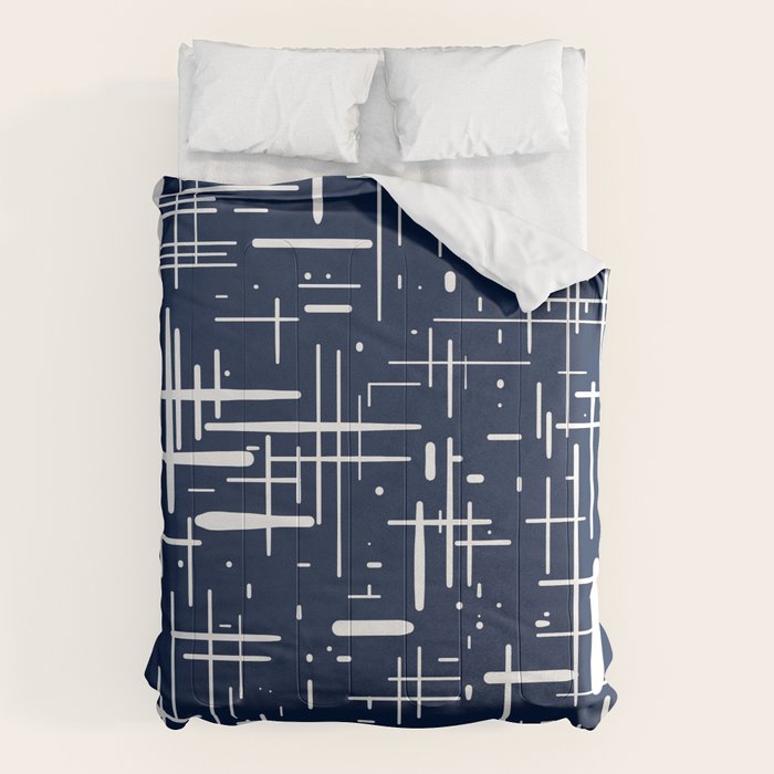 Mid-Century Modern Kinetikos Pattern in Nautical Navy Blue and White Comforter Gallery Image 6