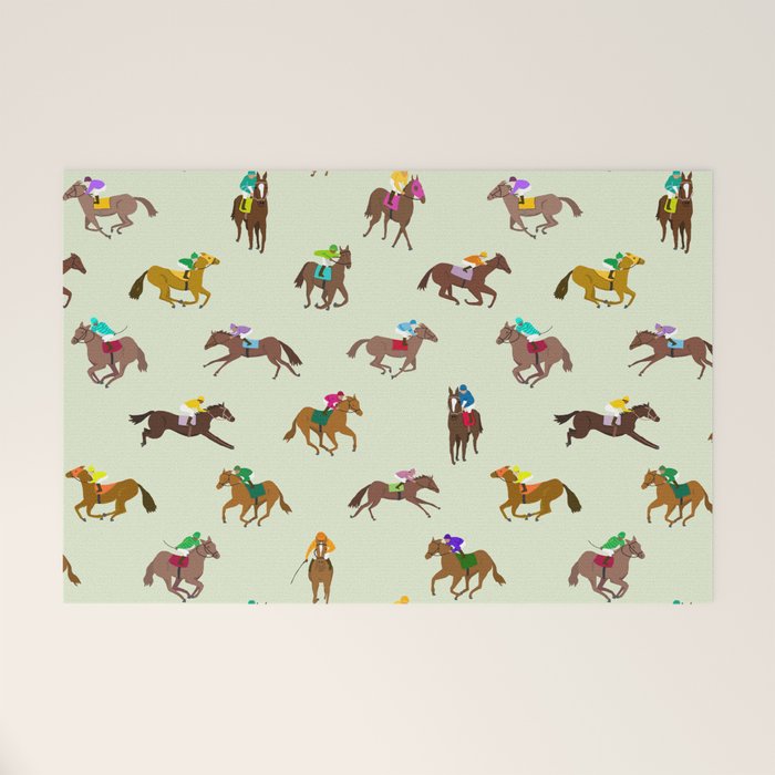 Off to the Horse Races (Mint) Welcome Mat Gallery Image 1