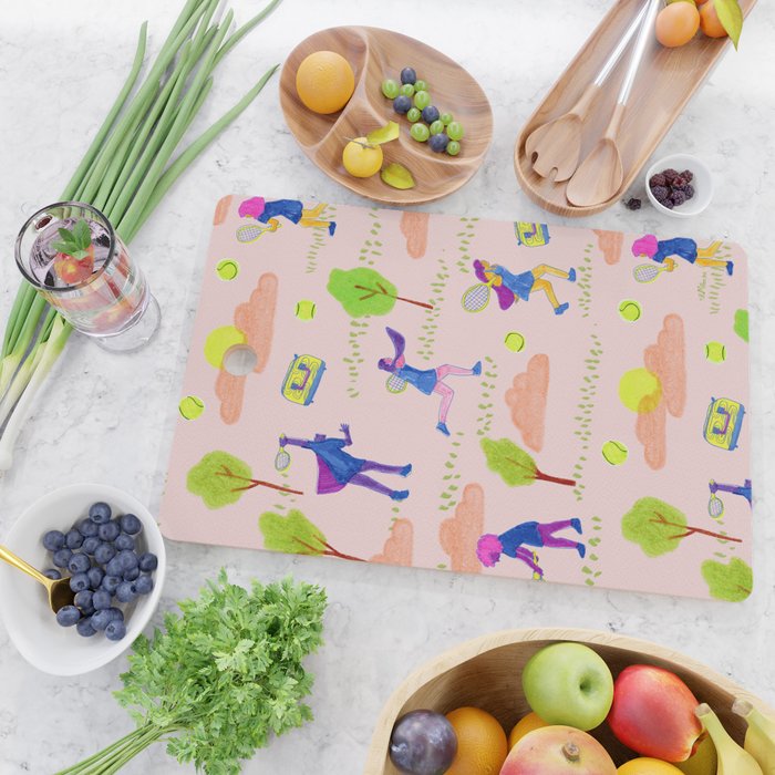 Let's Play Tennis in Peachy Pink Cutting Board Gallery Image 2