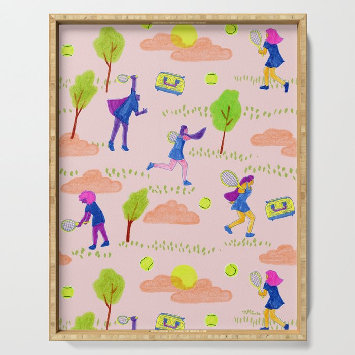 Let's Play Tennis in Peachy Pink Serving Tray Gallery Image 1
