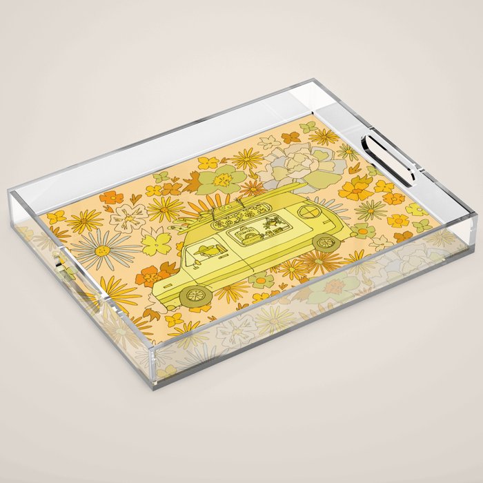 van life flower power // retro surf art by surfy birdy Acrylic Tray Gallery Image 1