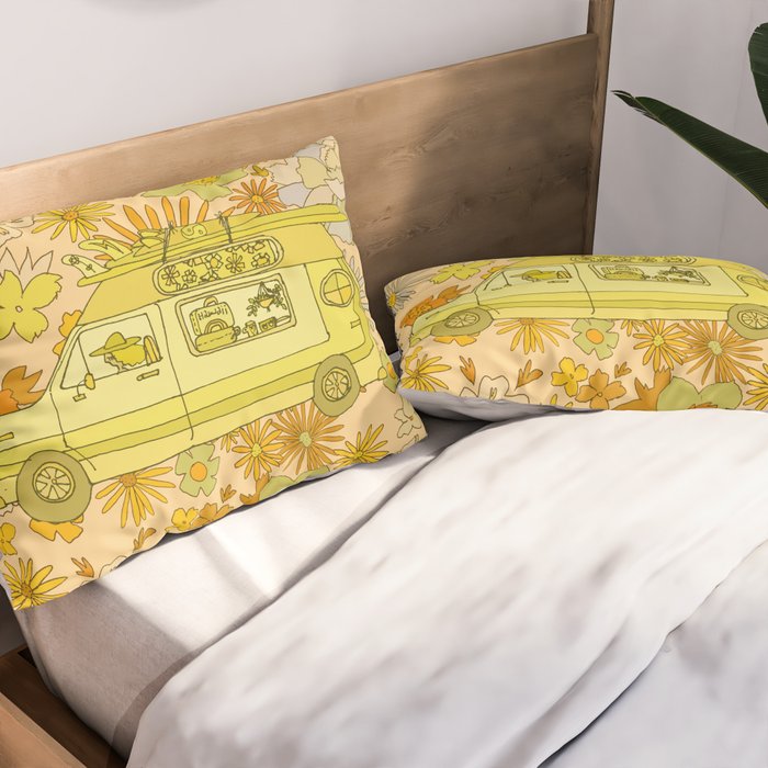 van life flower power // retro surf art by surfy birdy Pillow Sham Gallery Image 2