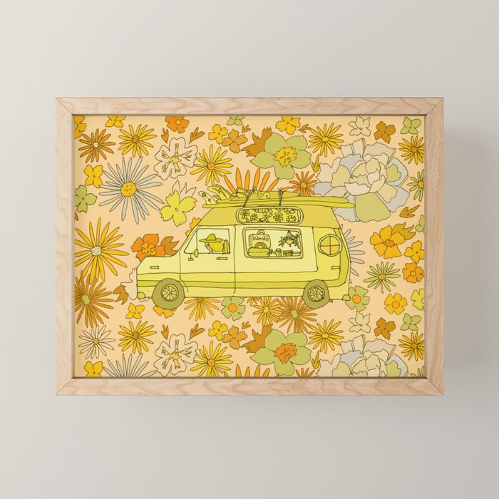 van life flower power // retro surf art by surfy birdy Mini Art Print Gallery Image 1