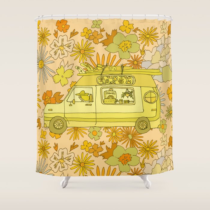 van life flower power // retro surf art by surfy birdy Shower Curtain Gallery Image 1