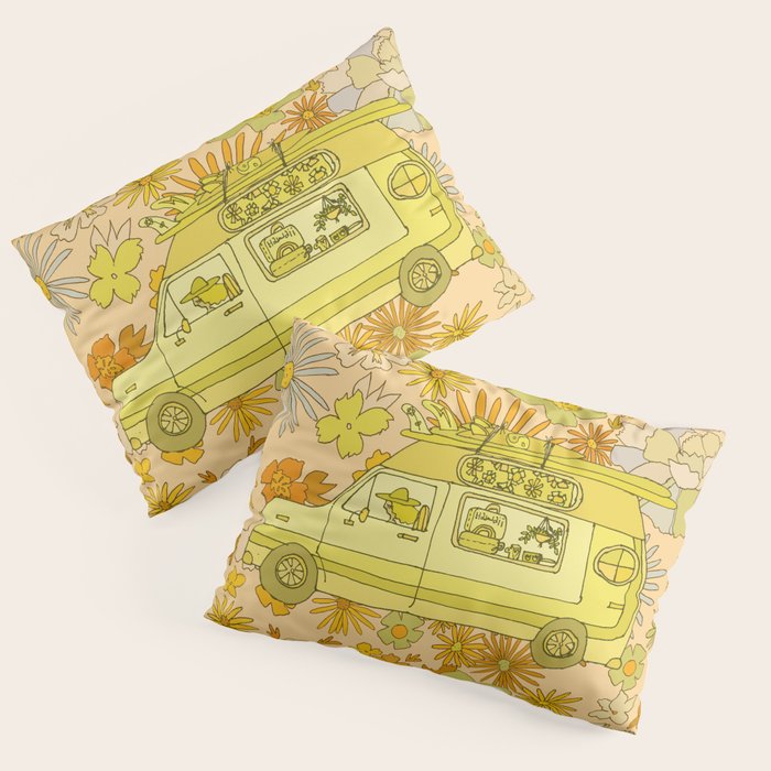 van life flower power // retro surf art by surfy birdy Pillow Sham Gallery Image 3