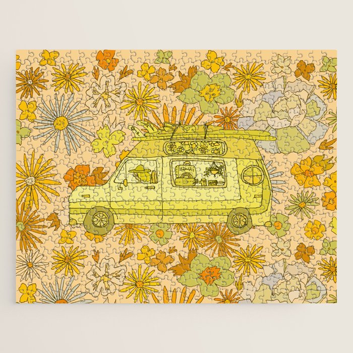 van life flower power // retro surf art by surfy birdy Jigsaw Puzzle Gallery Image 1