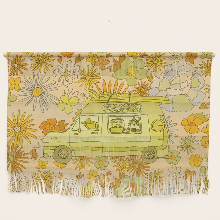van life flower power // retro surf art by surfy birdy Wall Hanging Gallery Image 1
