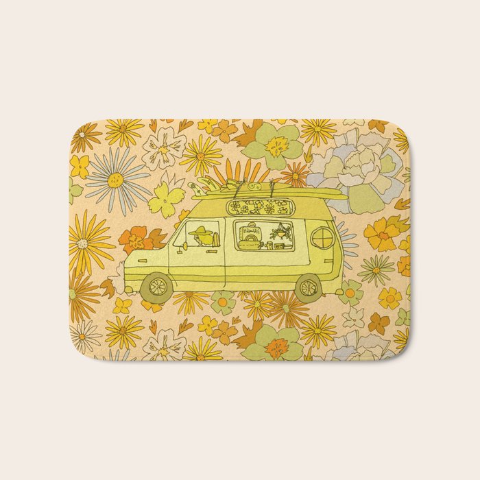 van life flower power // retro surf art by surfy birdy Bath Mat Gallery Image 1