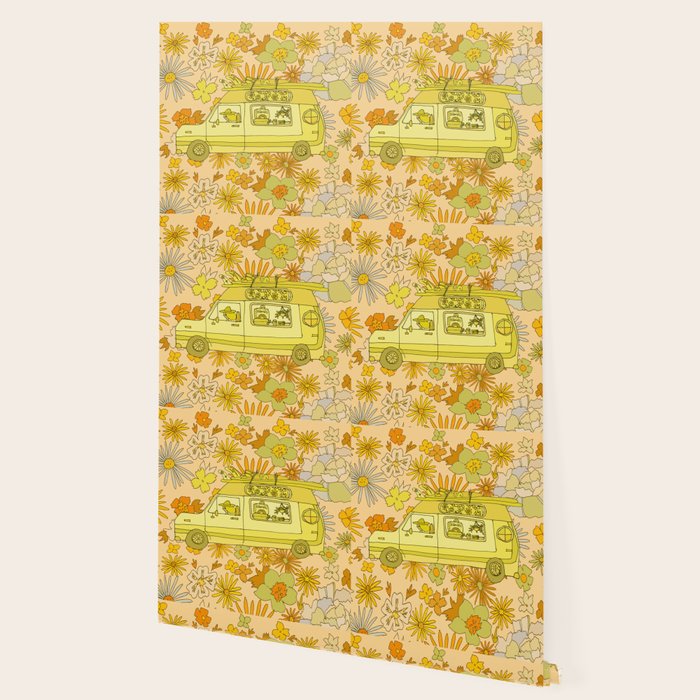 van life flower power // retro surf art by surfy birdy Wallpaper Gallery Image 2