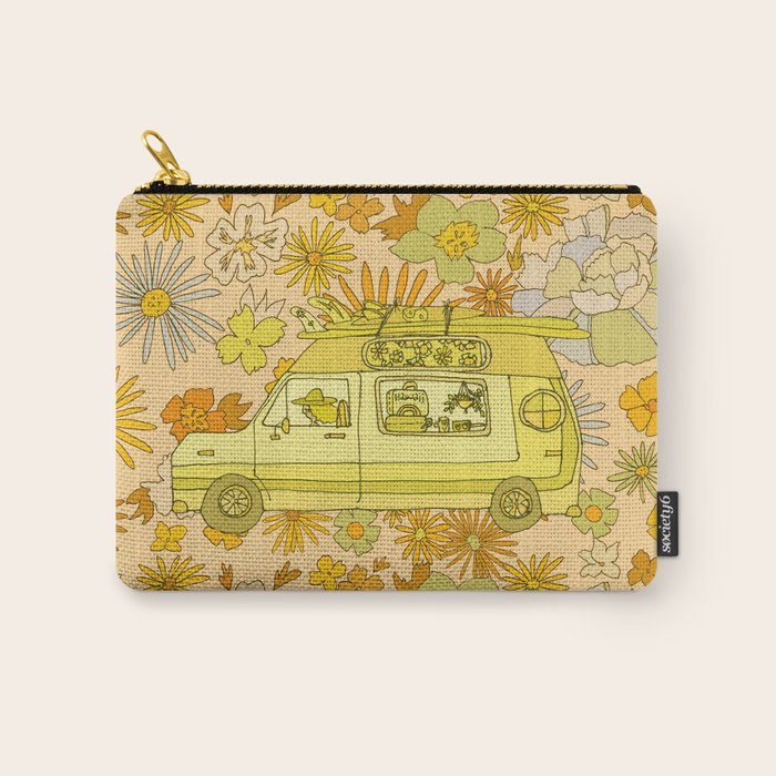 van life flower power // retro surf art by surfy birdy Carry All Pouch Gallery Image 1