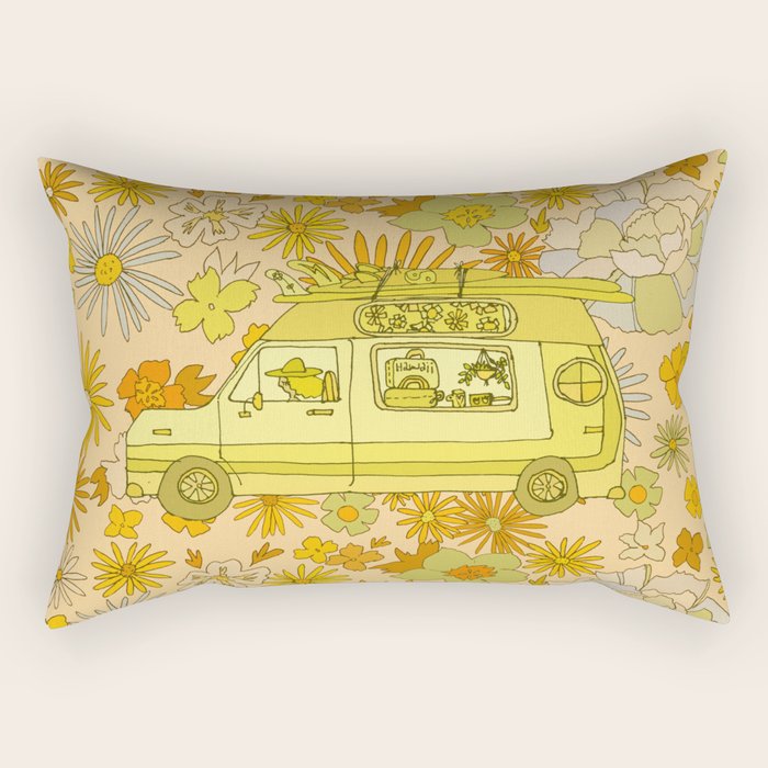 van life flower power // retro surf art by surfy birdy Rectangular Pillow Gallery Image 1