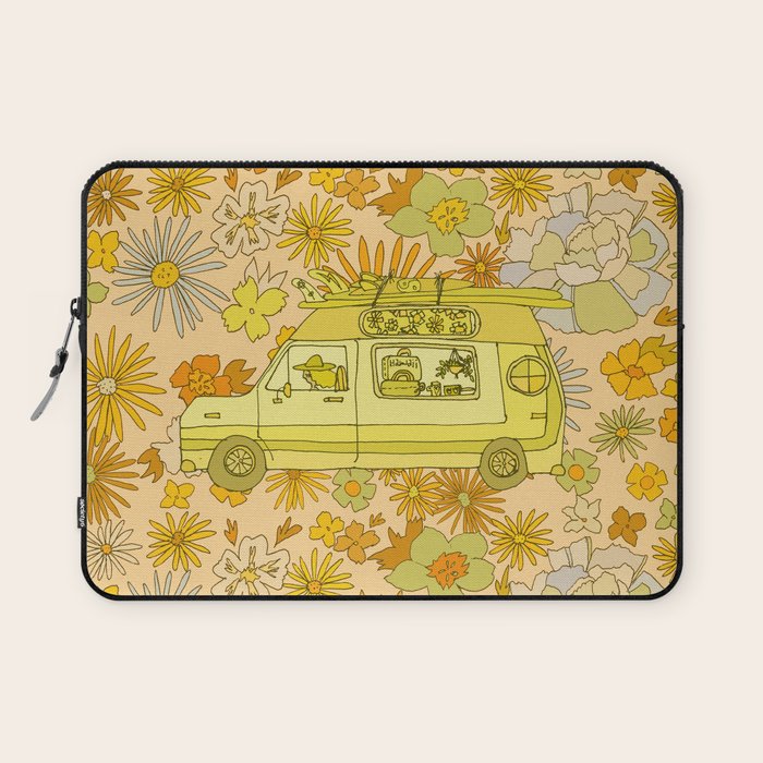 van life flower power // retro surf art by surfy birdy Laptop Sleeve Gallery Image 1