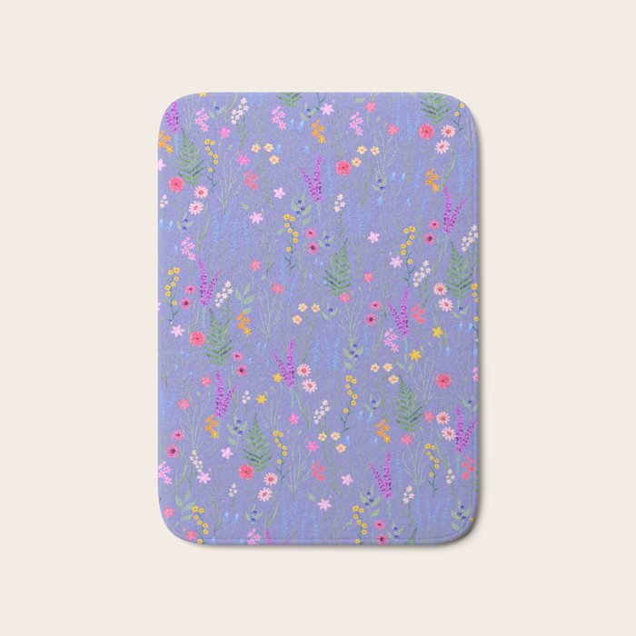 blue meadows colorful floral pattern Bath Mat Gallery Image 1