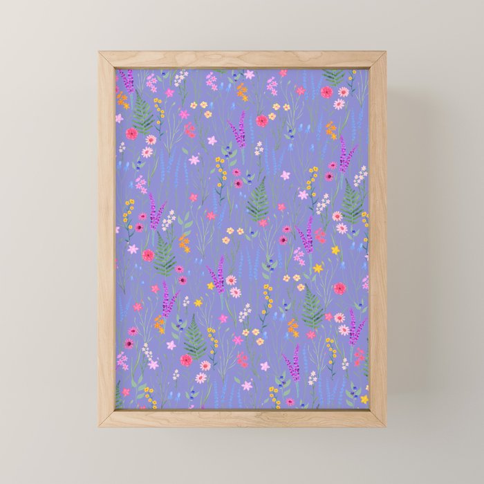 blue meadows colorful floral pattern Mini Art Print Gallery Image 1